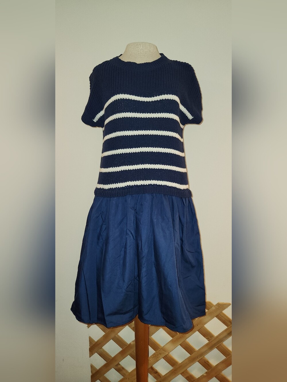 Entro Navy Knit Top with White Stripes - Picture 5 of 5